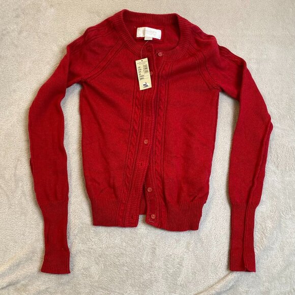 American Eagle Womans Cardigan Sweater S Red Cable Knit Button-Front Cotton - Picture 12 of 13